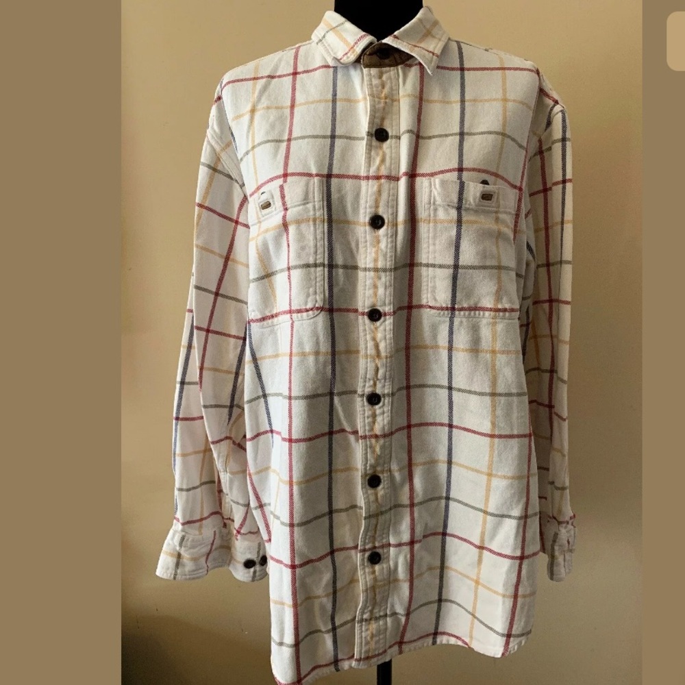 Men’s Orvis White Plaid LS Button-Front Shirt LG